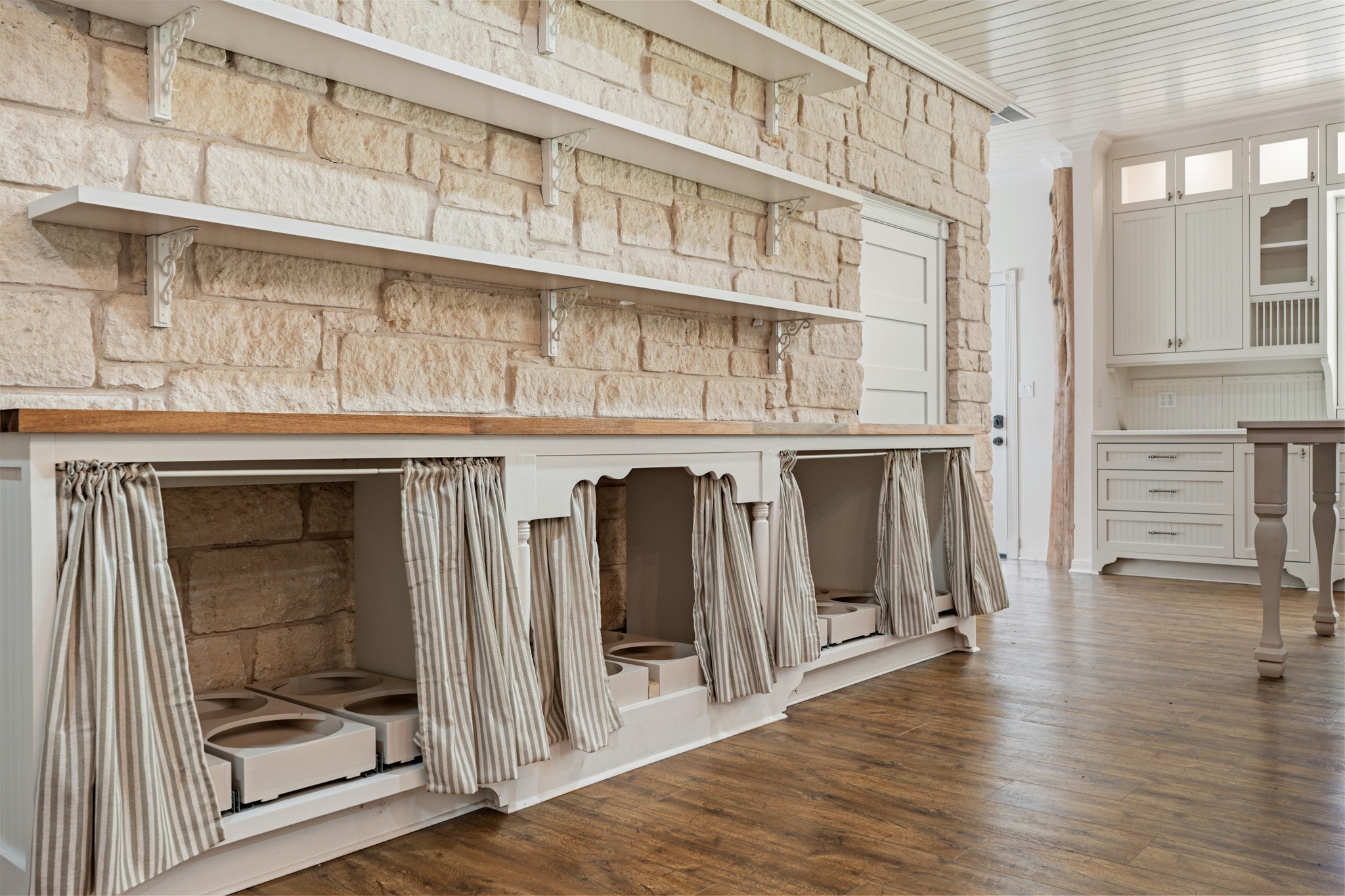 41712 Harpers Church Road Hempstead, TX 77445 - Photo 10 of 50 Kitchen number 2: Custom pull out large bulk food container storage, wooden counter top, display shelving