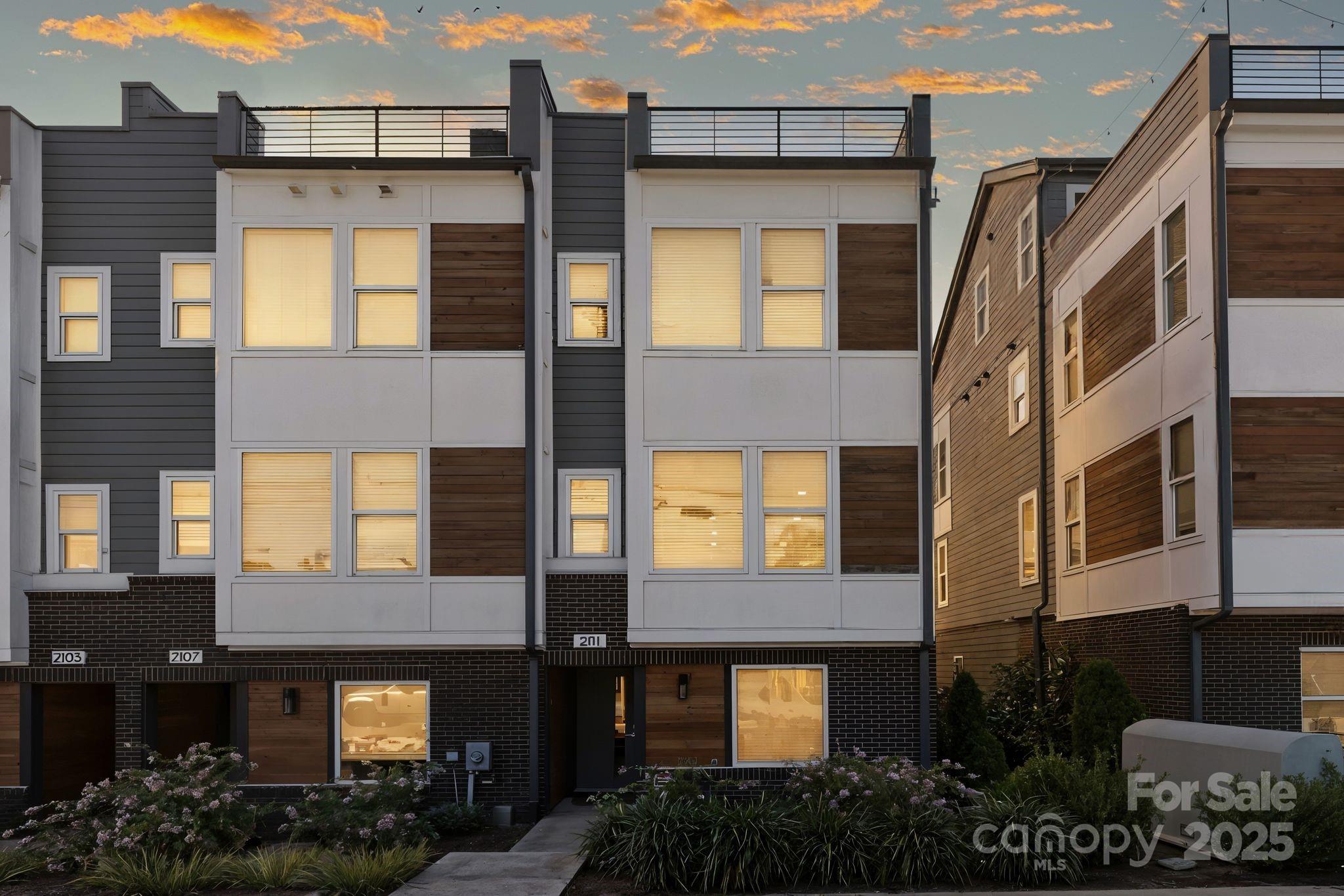 a front view of a multi story building