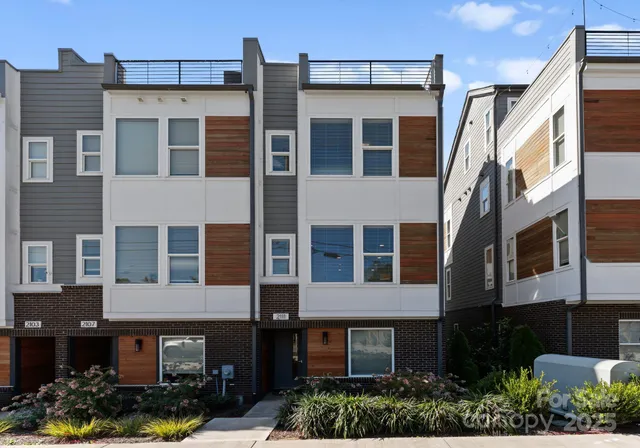 a front view of a multi story building