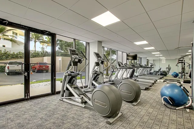 a view of a room with gym equipment