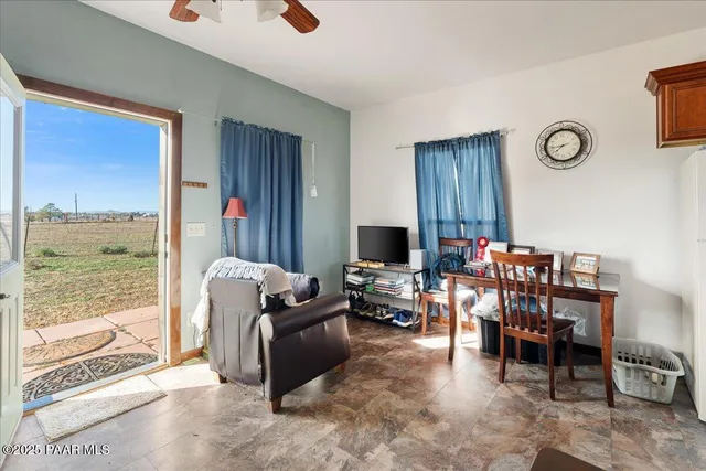 a view of an ocean and a building