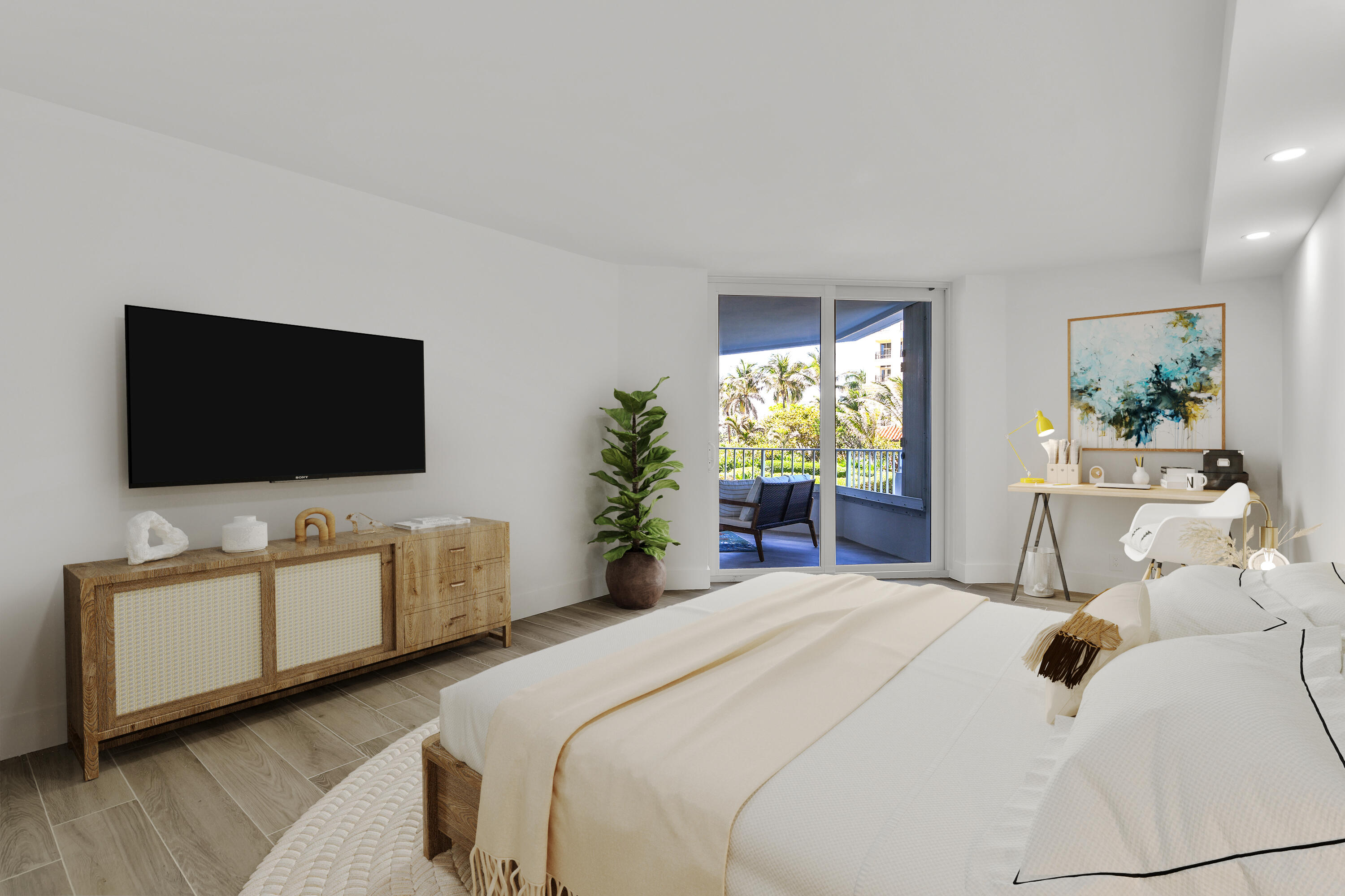 500 South Ocean Boulevard, Unit 303 Boca Raton, FL 33432 - Photo 12 of 46 a bedroom with a bed and a flat screen tv