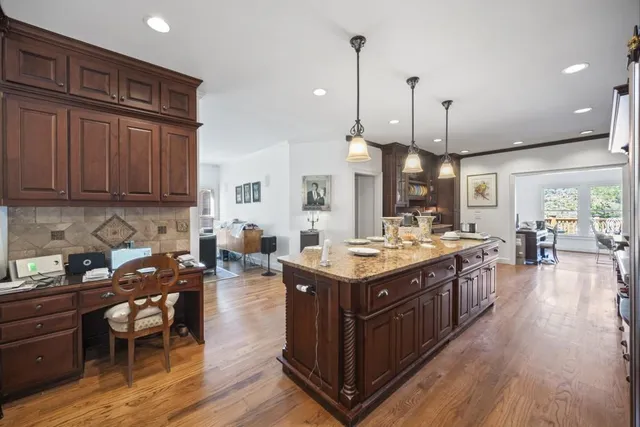 a kitchen with lots of counter top space