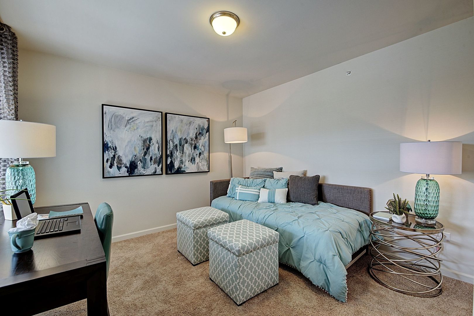 4205 Pond Willow Road Naperville, IL 60564 - Photo 8 of 18 a bedroom with a bed and wall paintings