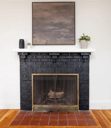 a room with a fireplace