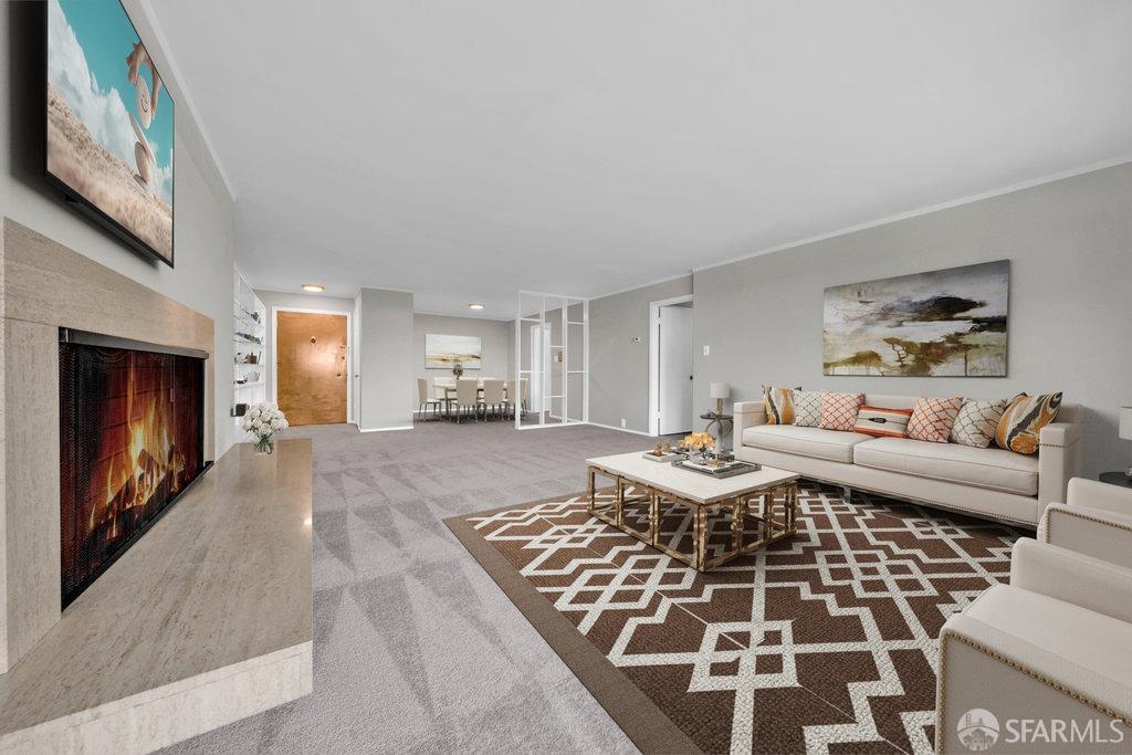 1401 Walnut Street, Unit 1B Berkeley, CA 94709 - Photo 6 of 53 a living room with furniture and a fireplace