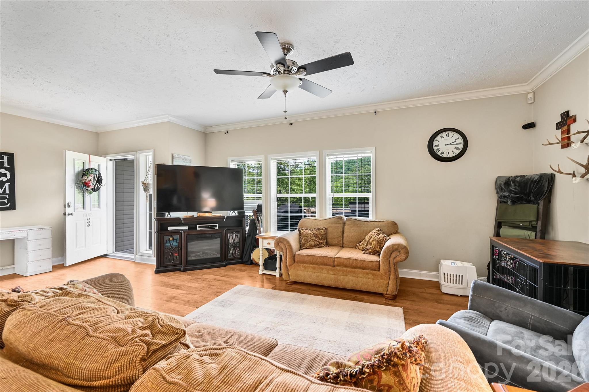 371 Starnes Cove Road Candler, NC 28715 - Photo 3 of 21 a living room with furniture a ceiling fan and a flat screen tv