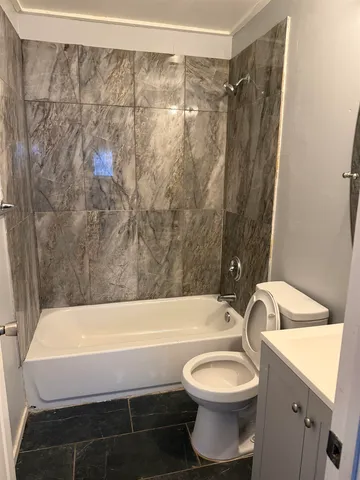 a bathroom with a toilet and a bathtub