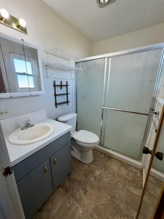 a bathroom with a sink a toilet a vanity and mirror
