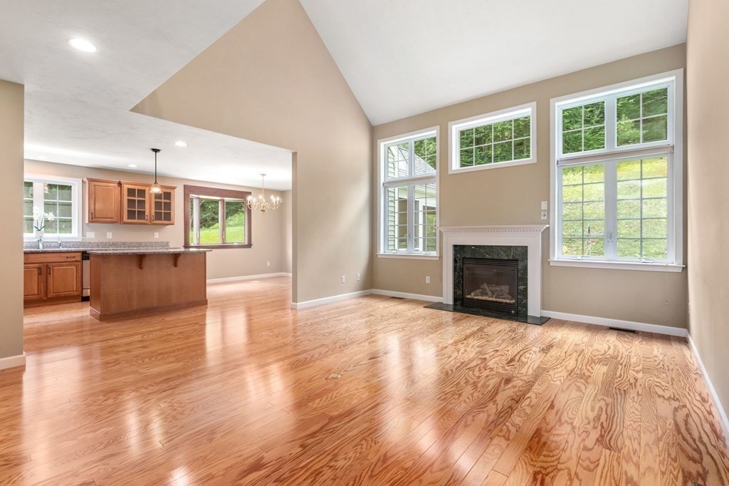 8 Reed Lane, Unit 8 Littleton, MA 01460 - Photo 6 of 37 a view of a livingroom with a fireplace a exposed radiator and kitchen view