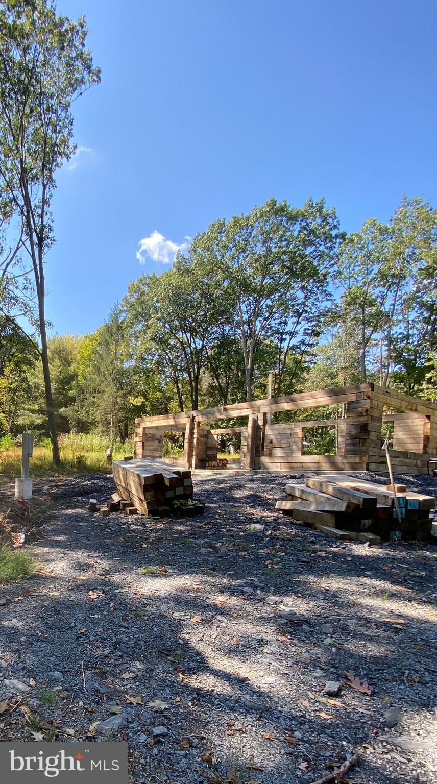 a view of a yard with car parked