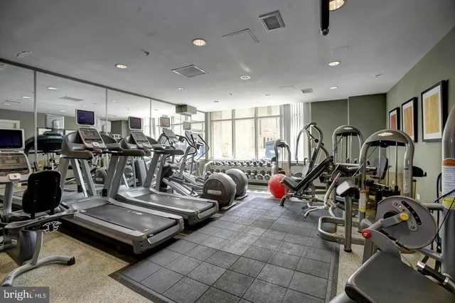 a view of a room with gym equipment