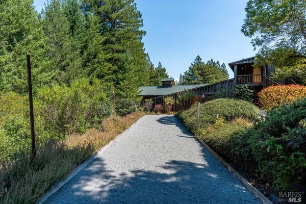 a view of a pathway with a yard