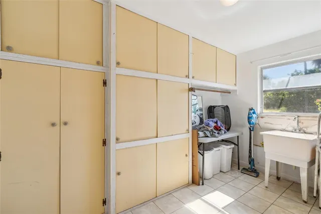 a storage room with washer and dryer