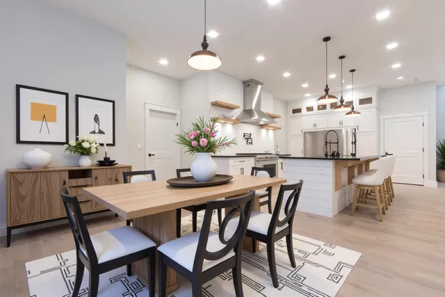a view of kitchen with cabinets and wooden floor