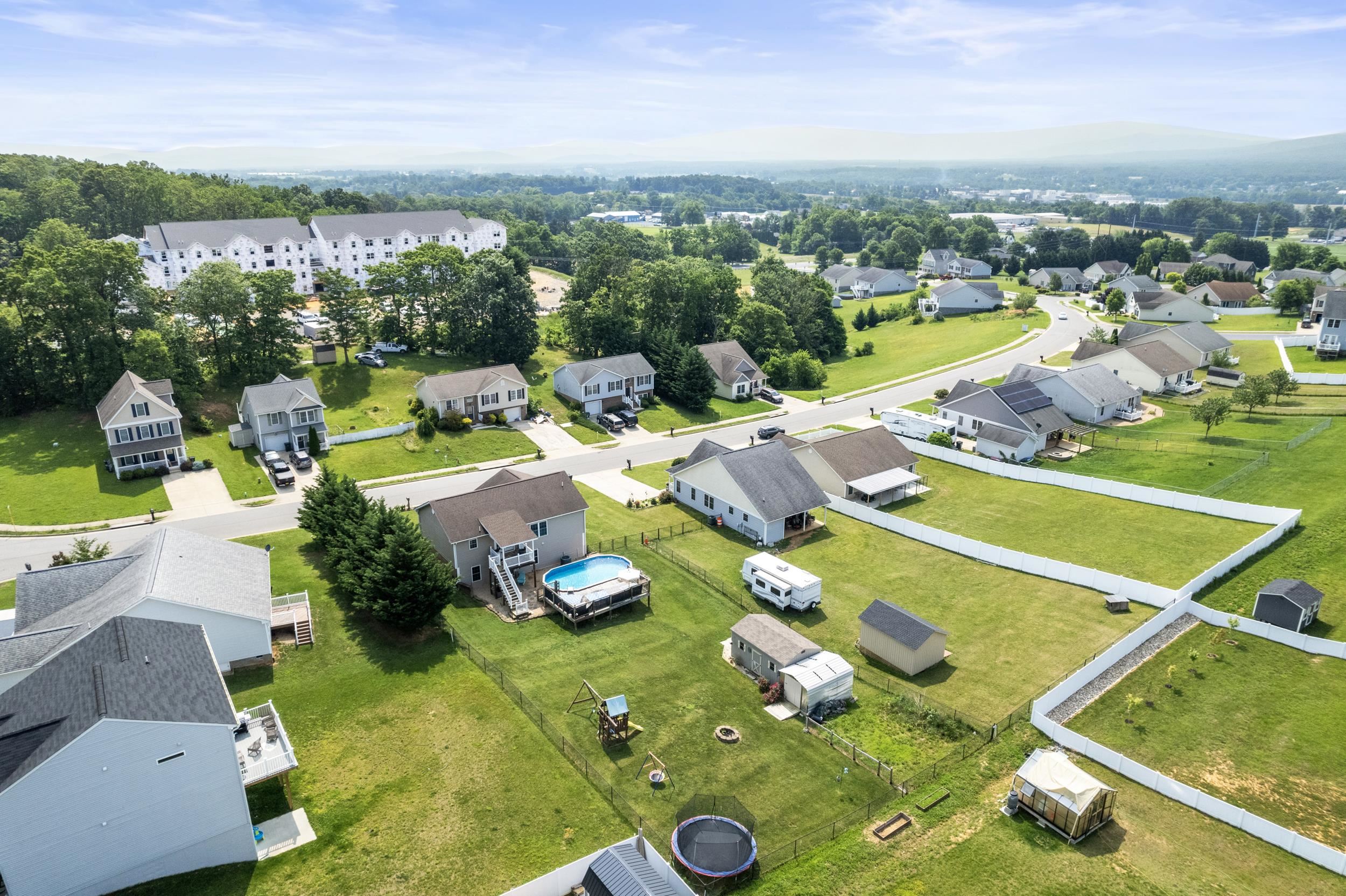 96 Lofty Circle Stuarts Draft, VA 24477 - Photo 62 of 69 an aerial view of a house with a swimming pool yard and outdoor seating