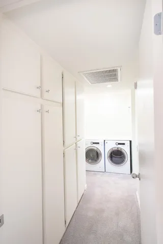 a view of a room with a window