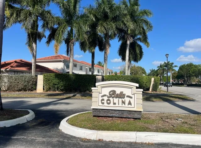 a view of a park with palm trees