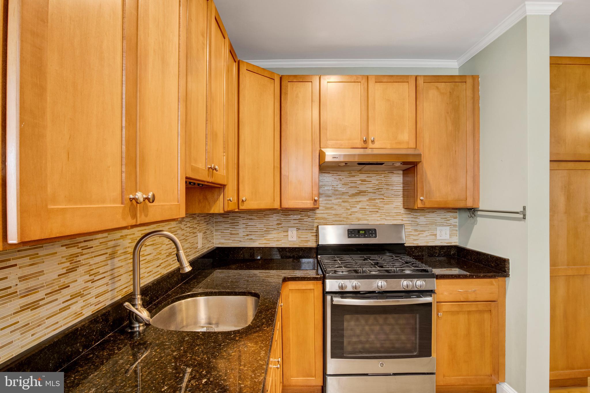 a kitchen with a stove and a sink