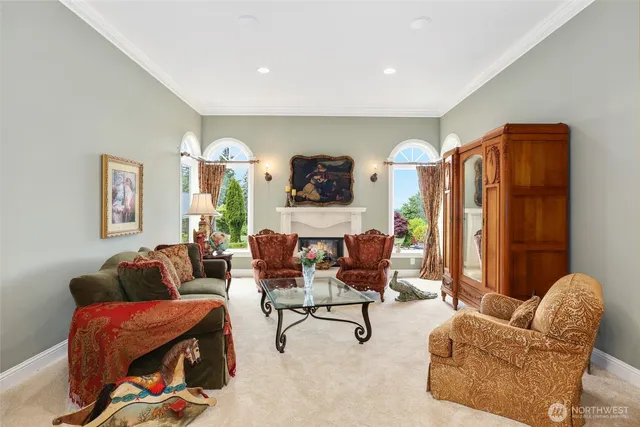 a view of a dining room with furniture window and outdoor view