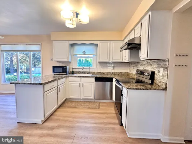a kitchen with stainless steel appliances granite countertop a stove a sink dishwasher and a refrigerator