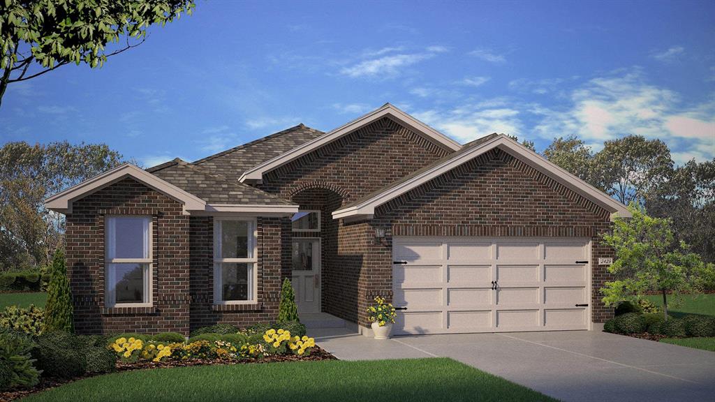 117 Hugo Court Rhome, TX 76078 - Photo 36 of 39 Front Elevation - D.R. Horton's Portales floor plan elevation C-All Home and community information, including pricing, included features, terms, availability and amenities, are subject to change at any time without notice or obligation. All Drawings, pictures, photographs, video, square footages, floor plans, elevations, features, colors and sizes are approximate for illustration purposes only and will vary from the homes as built.