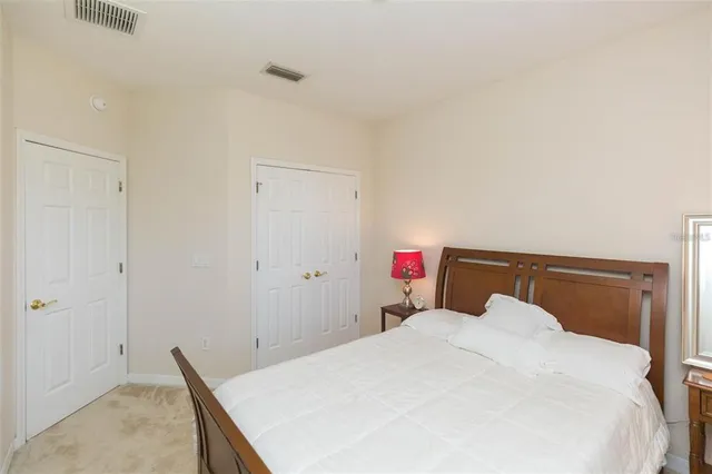 a bed room with a bed and a closet