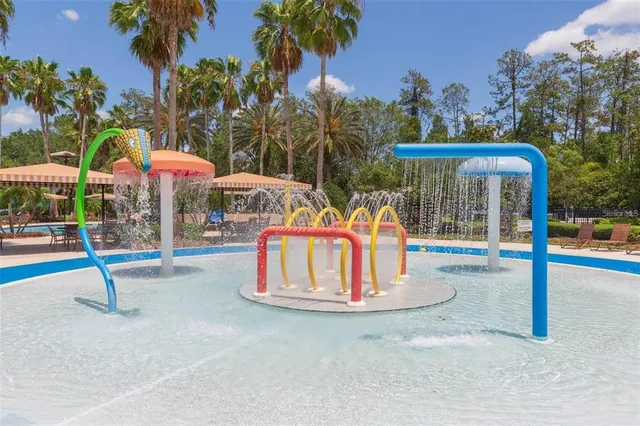 a view of a park with slide