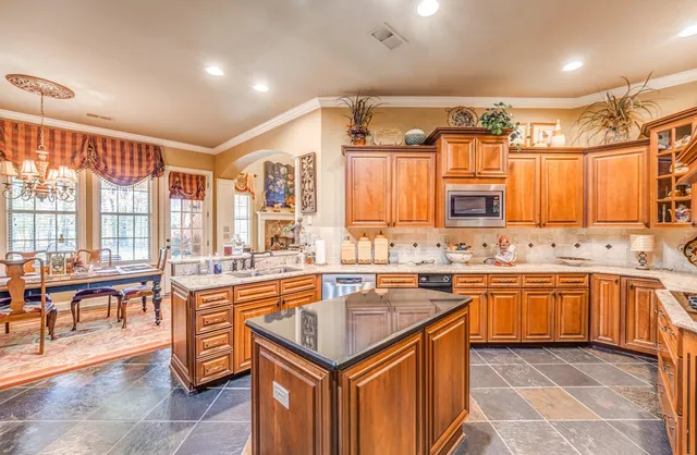 a kitchen with lots of counter top space