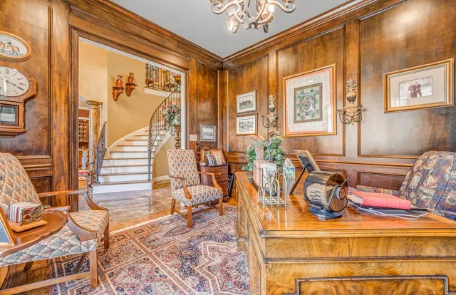 a view of a balcony with furniture