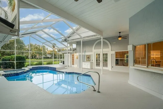 a view of a lake with a big yard