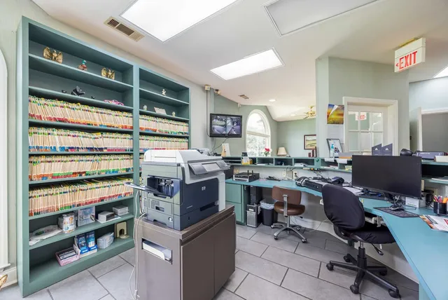a view of a workspace with kitchen