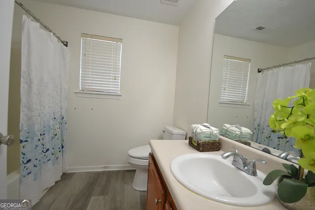 a bathroom with a sink a toilet and a mirror