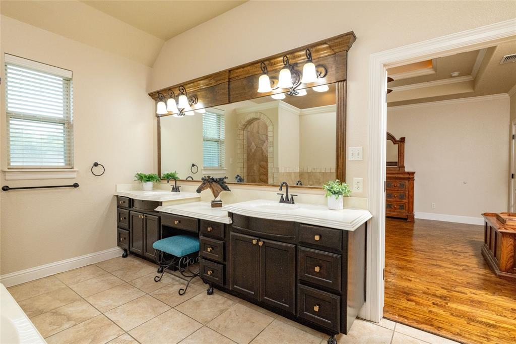 208 Ellis Creek Drive Weatherford, TX 76085 - Photo 25 of 40 a spacious bathroom with a double vanity sink and a mirror