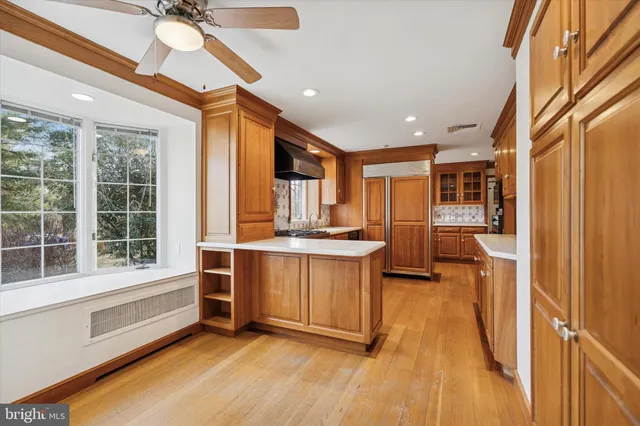 a kitchen with counter top space