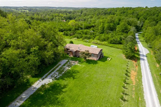 a view of a yard with a swimming pool