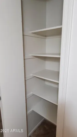 a view of walk in closet with empty racks