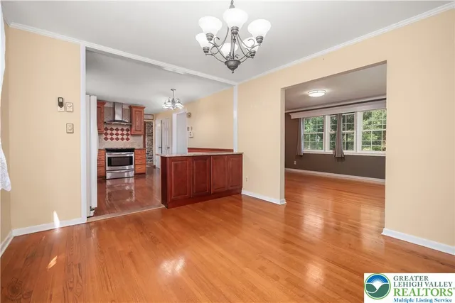 a view of a livingroom with a chandelier