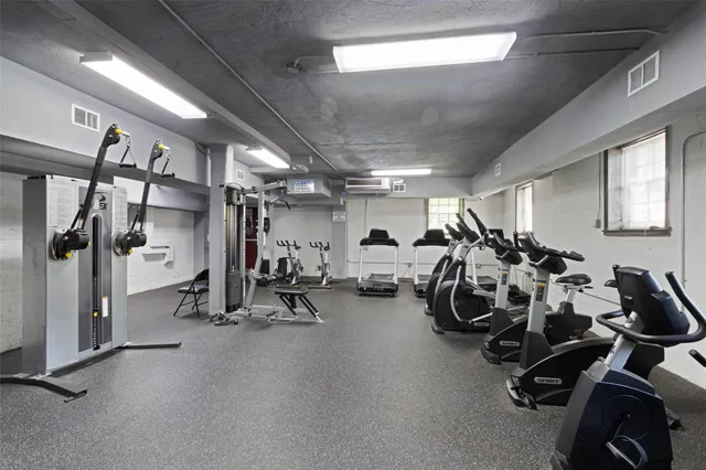 a view of a room with gym equipment
