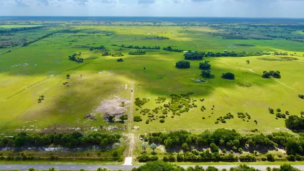 a view of a large yard with lots of green space