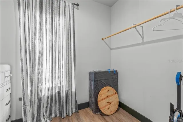 a view of a bench in a park