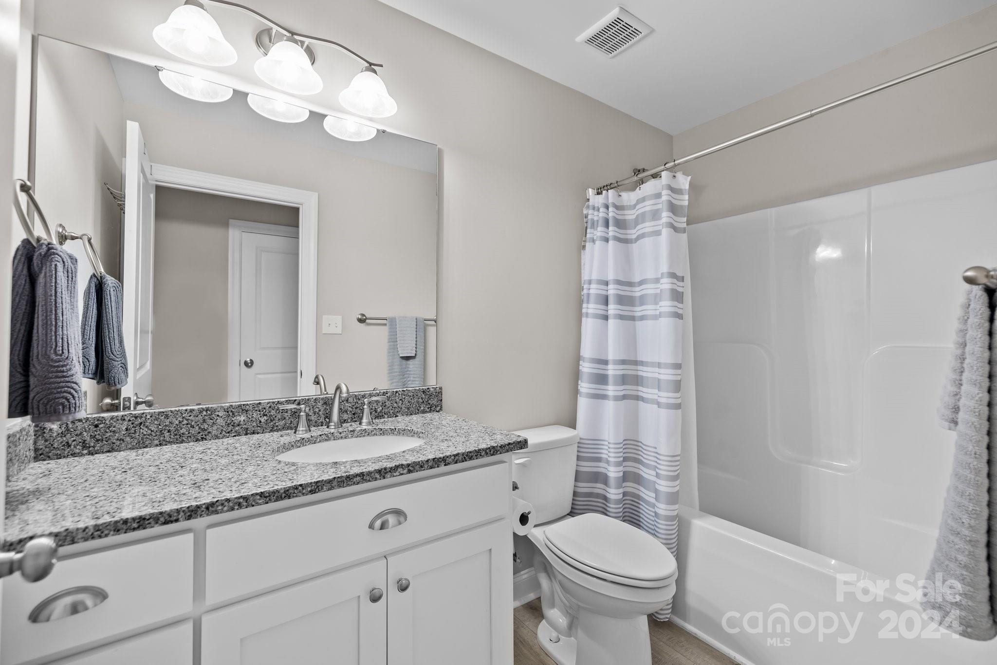 378 Boyd Faile Road Heath Springs, SC 29058 - Photo 18 of 28 a bathroom with a granite countertop sink a toilet and a mirror