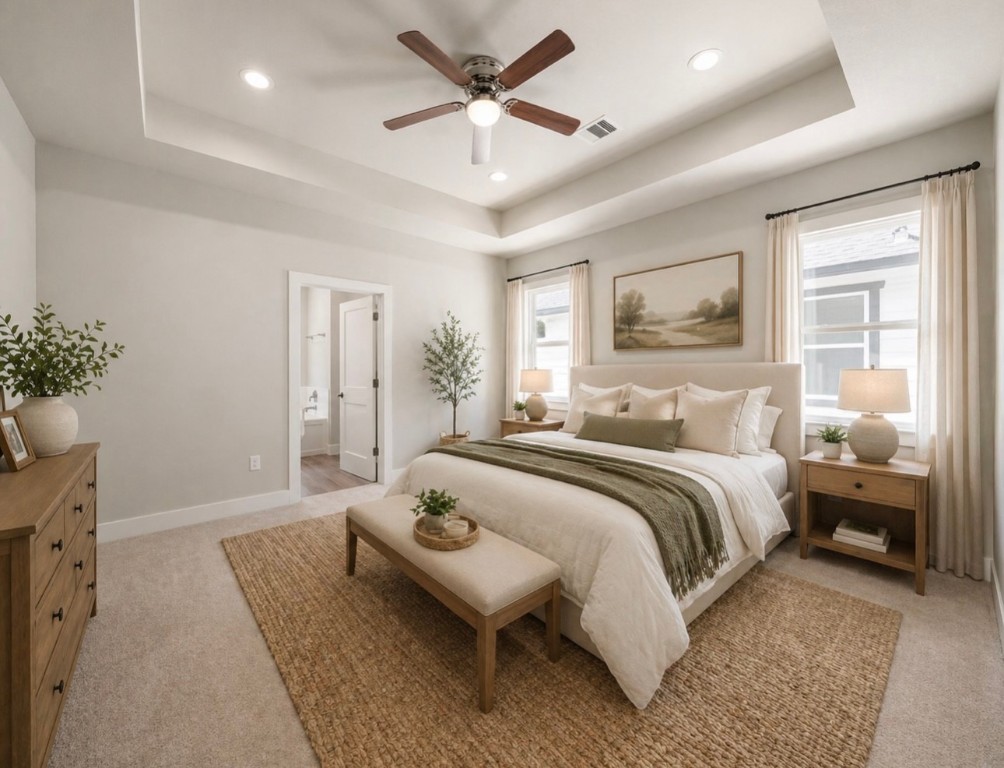 731 Magnolia Point Drive Houston, TX 77336 - Photo 22 of 36 a spacious bedroom with a bed and a chandelier