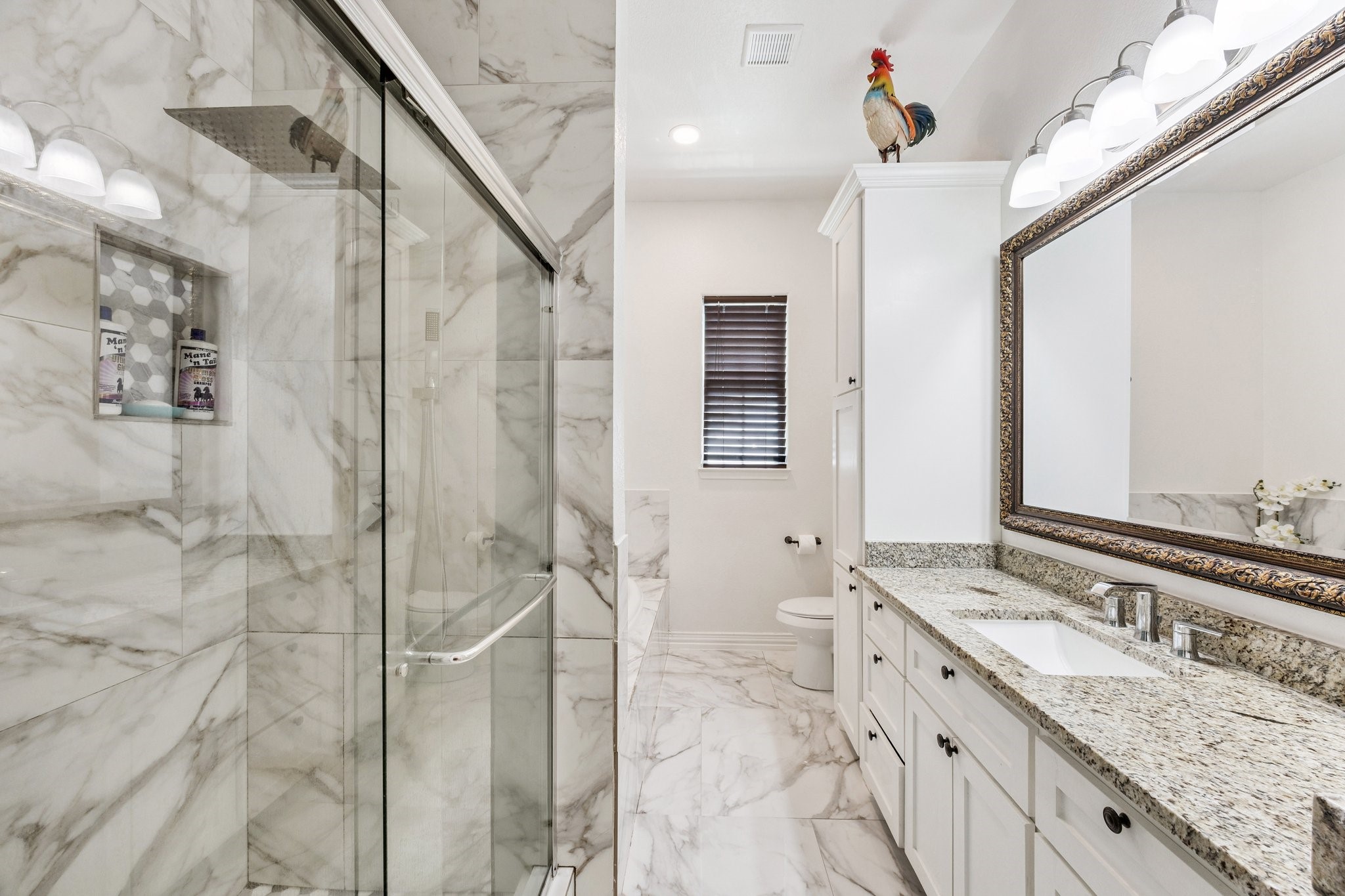 2787 Maler Road Sealy, TX 77474 - Photo 8 of 17 a bathroom with a granite countertop sink a mirror and shower