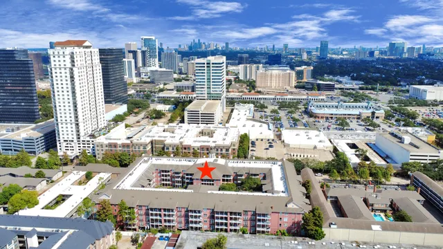 front view of a building with a bench