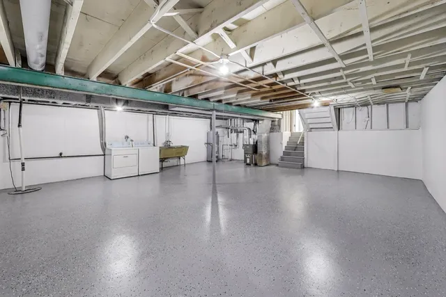 a view of a garage with furniture