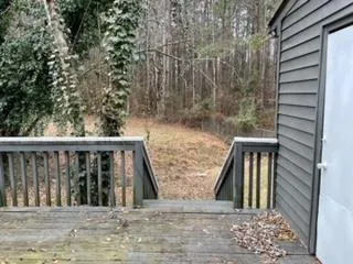 a view of a wooden balcony