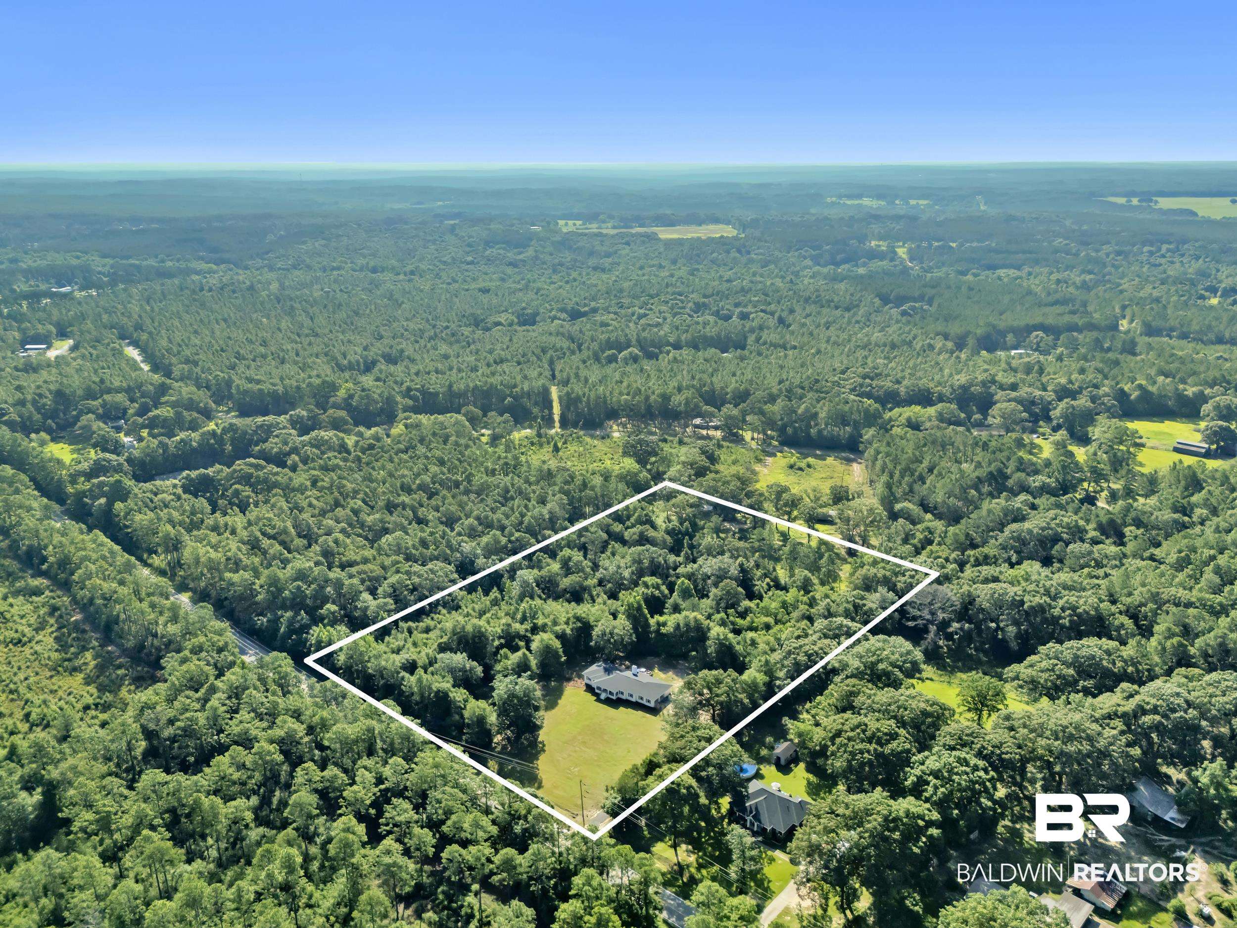 8170 Wilmer Georgetown Road Wilmer, AL 36587 - Photo 29 of 31 Expansive wooded acreage featuring a single-story residence and a cleared grassy area