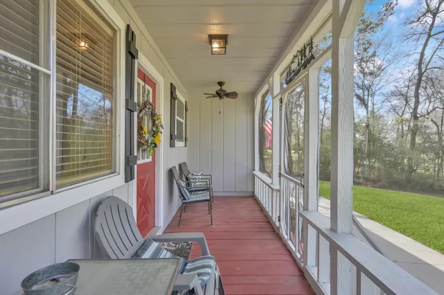 a view of porch with seating space