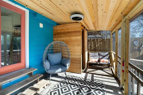 a outdoor living space with furniture